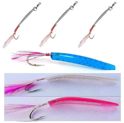 Kit 6 Unghiette Madreperla Piuma Pesca Traina Tonnetti Spigola Serra Leccia Sgombro Lanzardo
