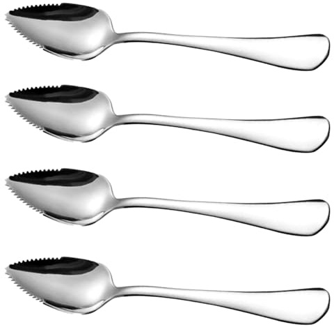 Grapefruktskedar med tandad kant 4 st matkvalitet rostfritt stål desserttallrik skedar med handtag non-stick skedar för Apple Kiwi Papaya orange glass grapefruktskedar grapefruktskedar med serr