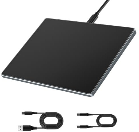 Seenda Trackpad Mouse for Mac OS and Windows 10/11, External 6.3 Inch Aluminium USB A & Type C Wired Touchpad with Smooth Tempered Glass for MacBook/iMac/Laptop/PC/Computer/Desktop, Black