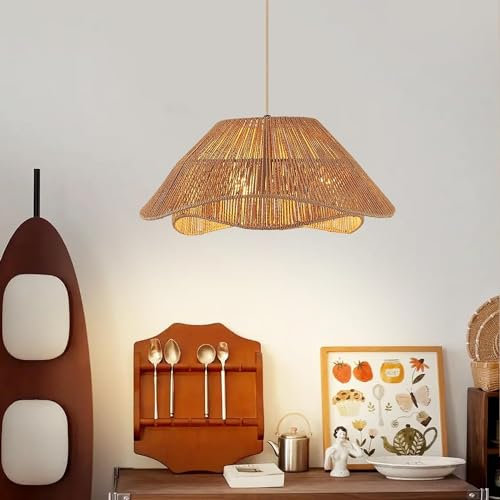 Lampe Suspendue Moderne E27 Suspension Luminaire Rustique Style Campagne Panier en rotin tressé Lampe réglable en Hauteur Plafonnier Salle à Manger Cuisine Chambre à Coucher Entrée Foyer