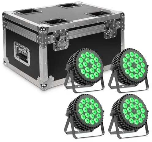 Ukfog (4er-Pack) 200W 18 LED Par Scheinwerfer mit Flightcase,8CH Par Licht RGBW+DMX Strobe Sound Aktiv Modus LED Bühnenlichter Strahler Discolicht Partylicht für Hochzeit/Partys/Kirche/Club