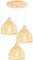 iDEGU 3 Lampes Suspension Luminaire Moderne Lustre Plafonnier en Bois et Bambou de Design Spirale Vintage E27 Éclairage Plafond Rétro Lustre Suspension Rotin pour Salon Chambre Salle à Mange (Cercle)