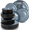 Juego de Vajilla Ibiza para 4 Personas - 16 Piezas - Set de Vajilla para Lavavajillas y Microondas - Moderno Juego de Platos - Servicio de Pure Living en Gris Azul