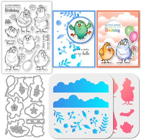 GLOBLELAND Lustiger Vogel Stamps Stanzschablone für die Kartenherstellung Cartoon Vogel Silikonstempel Stanzschablone Geburtstags Tiere PET Malschablonen Für DIY Scrapbooking Bastelalben Zubehör