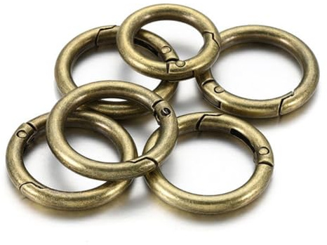 Rockreyoa Lot de 5 mousquetons ronds en alliage de zinc - Petit anneau fendu - Pour porte-clés, sac à dos, pendentif - Bronze - 28 mm