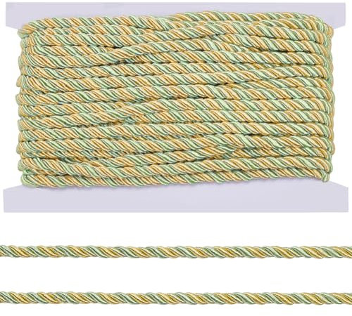 FINGERINSPIRE Cordoncino intrecciato da 18,2 m, 3 strati, 8 mm di diametro, nastro intrecciato giallo chiaro dorato intrecciato, in poliestere, con finiture intrecciate, per decorazioni fai da te e