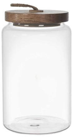 HOME DECO FACTORY, KA0261, Bocal en Verre avec Couvercle en Acacia, idéal pour la Conservation des Aliments, Design élégant et Moderne, Hauteur 17 cm, Couleur Transparent et Marron