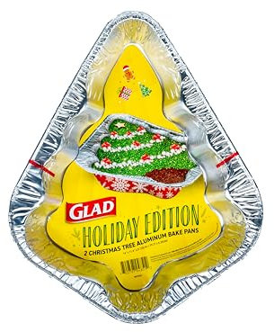 Glad Holiday Edition Aluminum Bake Pans with Red and White Snowflake Pattern, Disposable Christmas Baking Pans, Christmas Tree Cake Pan, 2 Count