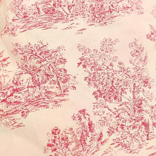 Tissu Toile de Jouy Rose Oeko-Tex® - au Mètre - Largeur 140cm Pour Tentures Murales Rideaux Tapisseries de Canapés