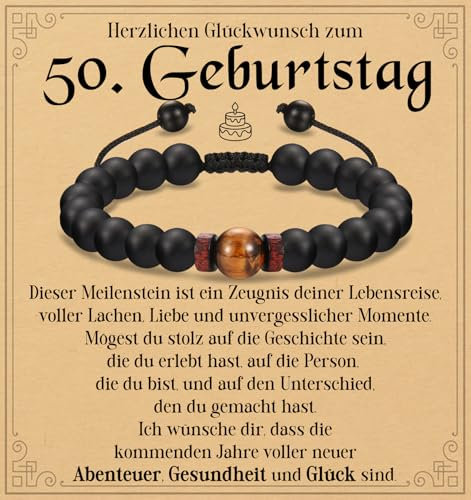 PDTU 50 Geburtstag Männer, Armband mit Tigerauge Geburtstagsgeschenk für Männer zum 50 Geburtstag, Armband Geschenk für Mann Geburtstag
