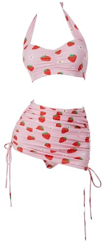 daizbella Women's Bikini Sets 50's Retro Vintage High Waist Strawberry Swimsuit Two-Piece Bathing Suit