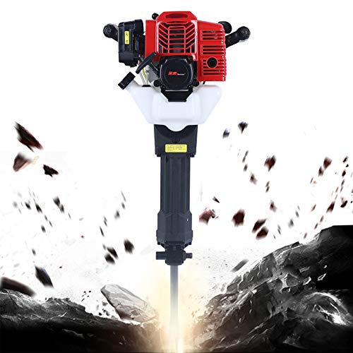 52CC 2 Stroke Petrol Demolition Hammer, Heavy Duty Post Driver Concrete Breaker Punch Drill, Gas Powered Jack Hammer with Point and Flat Chisel, Excavator Machine Hammer Concrete Breaker Kit