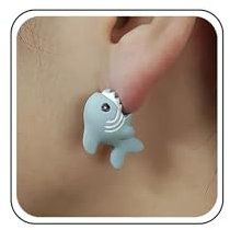Inilbran Boho süße Tierbiss Ohrringe Vintage 3D Ton Ohrringe Hai-Tier-lustige Ohrringe Ohrstecker mit Cartoon-Beißohren 3D-Fischbiss-Ohrringe für Frauen (Grau)