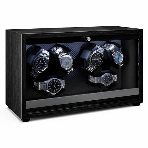 Klarstein Brienz 6 Uhrenbeweger – Leiser Uhrenbeweger Für 6 Uhren, In Holzoptik Mit 4 Rotationsmodi & LED-Beleuchtung, Memory-Schaumstoffkissen, USB-Betrieb