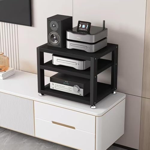 QSPNVFB Desktop Organizer AV Media Rack Stand, HiFi Audio Stand Stereo Components Cabine 3/4 Tier Small Audio Rack Tower, Storage Cabinet Amplifier(3-Tier-L45cm)