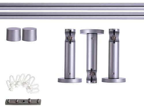 Victoria M. Gardinenstange Set mit Kappenknäufen mit Wandhalter und Flachring und Innenlauf Ø 19 mm Länge 320cm, 1-Läufig, Silber