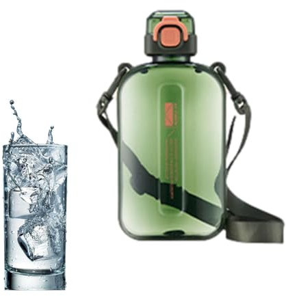 Botella de consumo cuadrático – 750 ml de botella de agua transparente con tirantes | Botella plana y portátil con cierre de seguridad, fuga, ideal para deportes, viajes, B