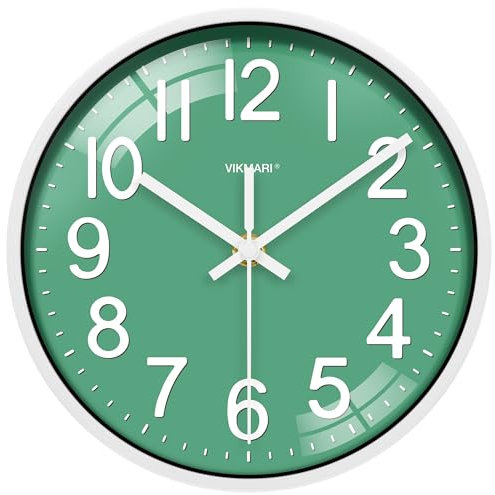 VIKMARI Reloj de Pared Moderno 20 cm, Verde Silencioso con Movimiento de Cuarzo y Funcionamiento a Batería - Ideal para Salón, Dormitorio, Baño y Oficina