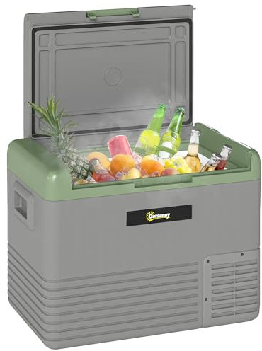 Outsunny 40L Car Refrigerator, Portable Compressor Car Fridge Freezer, Electric Cooler Box with 12/24V DC and 110-240V AC for Camping, Driving, Picnic, Down to -20℃, Light Green and Grey