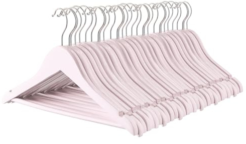 Harbour Housewares Strong Light Pink Wooden Children's Coat Hangers with 360 Degree Rotatory Hook | Pack of 30 | Wood Clothes Hangers with Trouser Bar and Non Slip Shoulder Notches Wardrobe Storage
