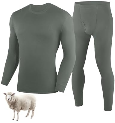 YESWEL Biancheria intima termica da uomo, in merino, con maglia termica e calzamaglie, per sci invernale (S-2XL, Grigio scuro , Medium