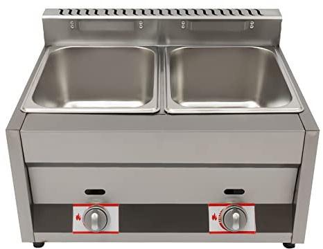 JKJZSALJ Chauffe-Plats À Gaz 12 L, 2 Bacs, Friteuse À Gaz Professionnelle, Propane, Acier Inoxydable, Chauffe-Plats À Vapeur avec Couvercles pour Restaurants, Fêtes À Domicile, 2 Bacs