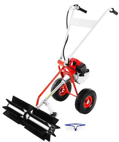 2 Takt Motorbesen 1250W Kehrmaschine Benzin 43 cm³ Hubraum 8500 U/min Kehrbesen Benzin 22,5cm Bürstenkopfdurchmesser mit Schutzbrille für Boulevards, Rasenflächen