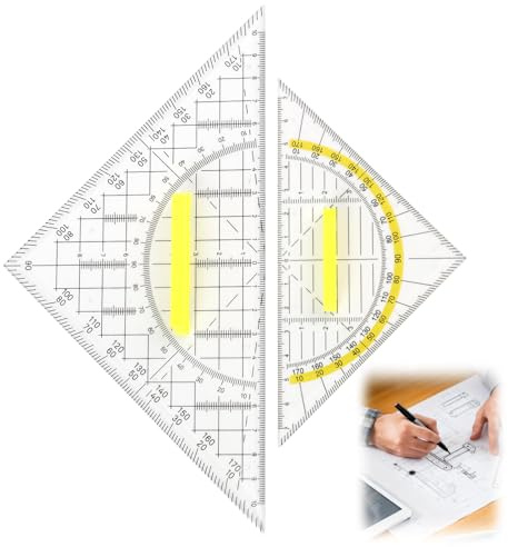 2 Stück Geodreieck Set, 20 cm Geodreieck mit Griff groß und 14 cm Geodreieck klein, Transparentes Geo Dreieck aus flexiblem Kunststoff, Bruchsicher und Präzise für Zeichnen, Kartografie, Modellieren