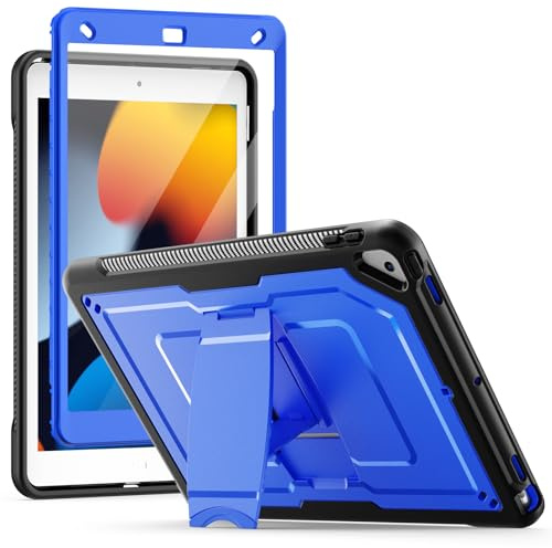 SEYMAC Case for iPad 9th /8th /7th Generation 10.2 inch (2019-2022), Blue | Full-body Protective for iPad 10.2 Cover with Built-in Stand and Screen Protector