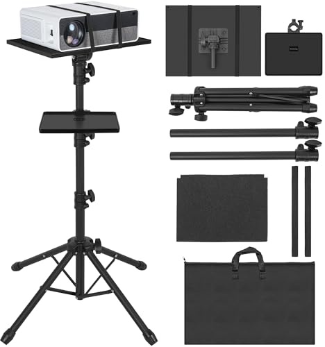 AKOZLIN Projektorstativ med 2 hyllor och 4 ben bärbar justerbar golvprojektorstativ, höjd 65–130 cm 180 graders rotation för projektor, DJ-utrustning, iPad