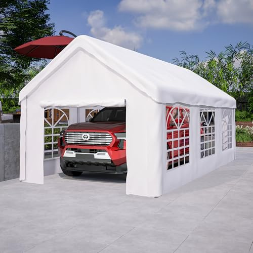 Carport Zeltgarage Winterfest 3x6 m – Großes Garagenzelt mit Roll-up-Tür für Auto und Motorrad – Stabiles Lagerzelt – Abnehmbare Seitenwände und Dach