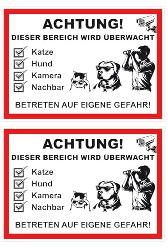 Videoüberwachung Aufkleber Sticker wetterfest & wasserabweisend Warnschild Hinweisschild Kamera-Überwachung Für Innen und Außenbereich (2x Hund Katze A5)