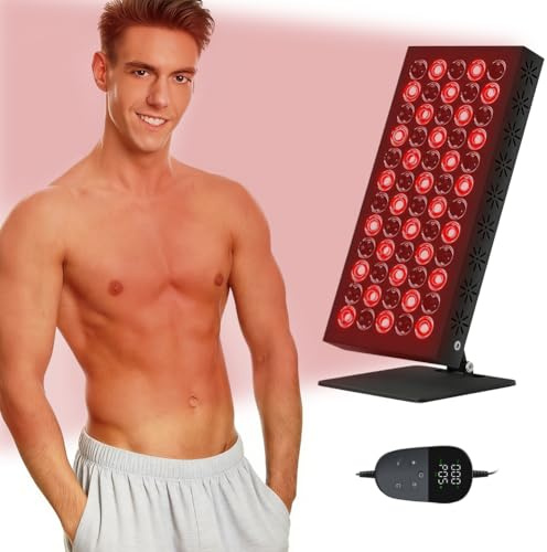 Ruioomeep Red Light Lamp Heat Lamp Face Rotlichtlampe Gesicht, 850nm & 660nm Infrarotlampe mit Timer,50W Hochleistungs Nah Rotlichtlampe Therapie mit Kühlgebläse,5 Helligkeits Wärmelampe (60LED)