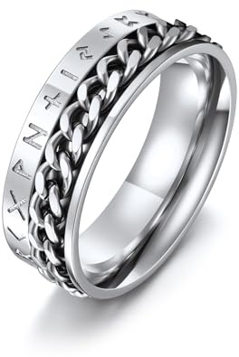 ChainsPro Edelstahl Fingerring für Herren Fingerring zum drehen Viking Rune Spinnerring Dekompressionsring Punk Viking Schmuck Hip pop Ring mit Geschenkebox für Geburtstag Valentinstag Paarstil