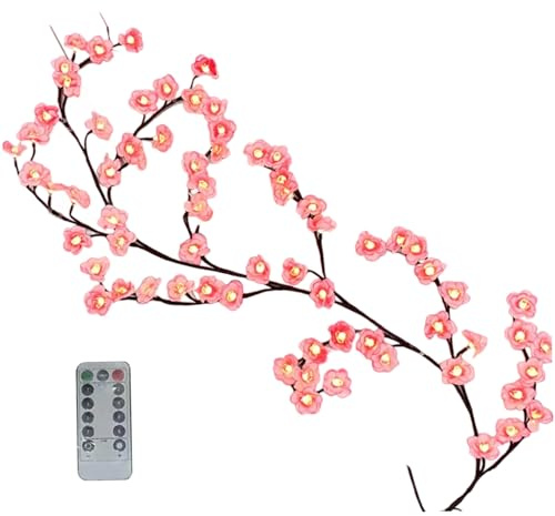 Vervevum LED Tree Branch Lights for Wall, 1.6M Branch Lights, 48 Leds Cherry Blossom Vine with Remote and 8 Lighting Modes Cherry Blossom Garland Willow Vine for Home, LED