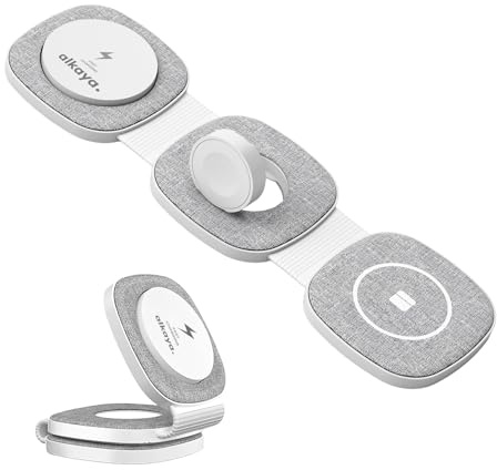 Alkaya 15W Magnet Ladestation 3 in 1, 180°Foldable Wireless Charger als Halterung verwendet Werden，Flex Fold 2.0 für iPhone Apple Watch AirPods ，Ideal für zu Hause, den Schreibtisch oder auf Reisen