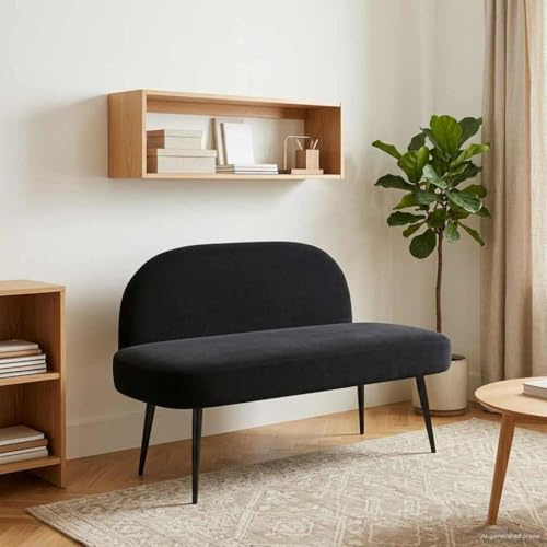 Ordellia Gepolsterte Sitzbank mit Rückenlehne aus Samt, schwarze Polsterbank mit Sperrholzrahmen und Metallbeinen, 110 x 60 x 76 cm, für Wohnzimmer, Flur und Esszimmer, 2 Sitzplätze