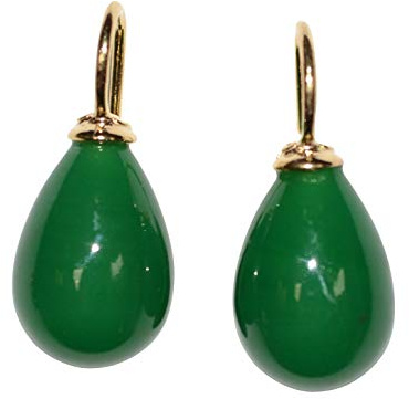 Edle grüne Glas-Ohrringe Ohr-Hänger Tropfen-Ohrringe Bügel aus Sterling-Silber vergoldet Geschenk Frauen Handarbeit Designer Heide Heinzendorff