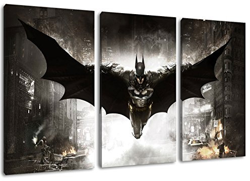 Dark Batman arkham 3-Teilig auf Leinwand, Gesamtformat: 120x80 cm fertig gerahmte Kunstdruckbilder als Wandbild - Billiger als Ölbild oder Gemälde - KEIN Poster oder Plakat
