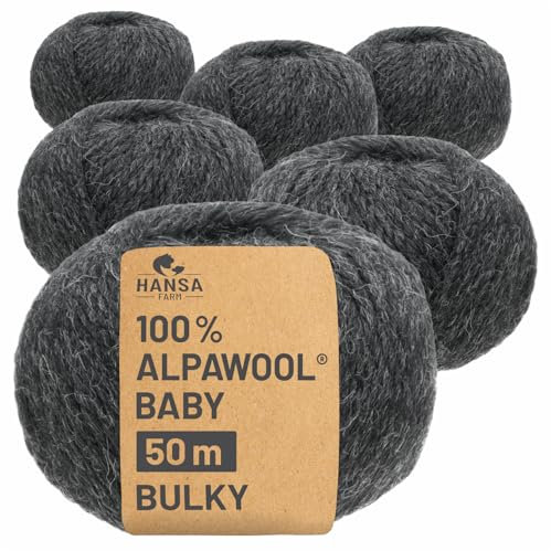 HANSA-FARM | 100% Baby Alpakawolle in 50+ Farben (kratzfrei) - 300g Set (6 x 50g) - weiche Alpaka Wolle zum Stricken & Häkeln in 6 Garnstärken by Hansa-Farm - Anthrazit (Schwarz-Grau)
