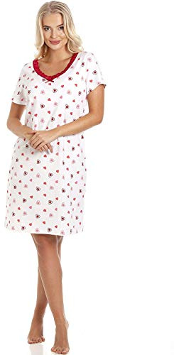 Camille Womens Smooth Soft Cotton Summer Nightshirts 18-20 White Heart