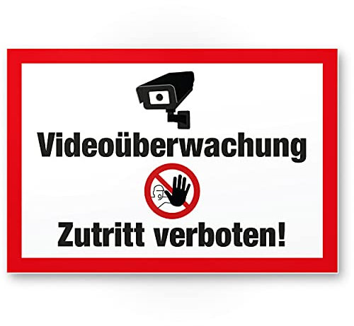 Komma Security Videoüberwachung Zutritt Verboten Schild - Achtung Vorsicht Videoüberwachung - Hinweis Hinweisschild Videoüberwacht - Hinweis Warnhinweis