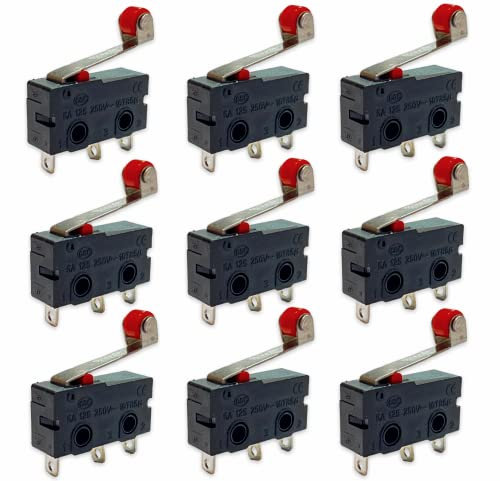 10x Premium 3Pin Ein Aus Micro Endschalter Schalter Positionsschalter Taster mit Rollenhebel 5A Tür Öffnen Schließen Warnanlage Automatik DIY RC Stecker