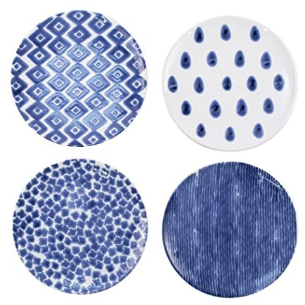 Vietri Viva Santorini - Set di 4 piatti da insalata assortiti, 22,9 cm, in terracotta, per dessert e antipasti