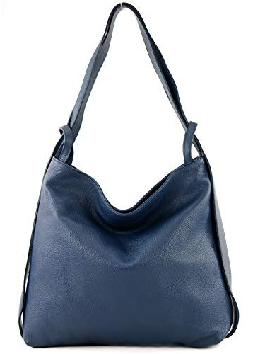 modamoda de T192 Damen Leder Rucksack Schultertasche 2in1 handmade in Italy, Farbe:Saphirblau