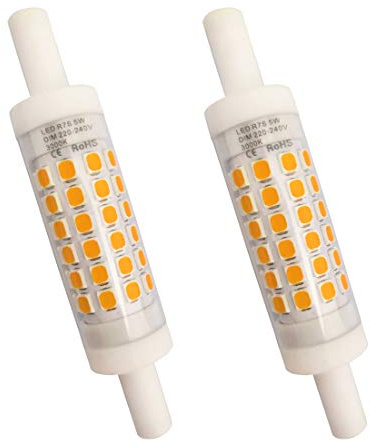 YAKAiYAL 5W R7s LED Birne 78MM Dimmbar Warmweiß 3000K AC220-240V Doppel Brenner-Enden J78 Lampe 360 Grad Keramik Leuchtmittel 2-Stück MEHRWEG