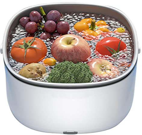 Lavadora De Frutas Y Verduras, Lavado Ultrasónico De Frutas Purificador De Ingredientes Cesta Lavado Eléctrico Doble Drenaje para Lavado de Alimentos Cocina