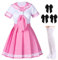 Klassisches, japanisches Anime-Schulmädchen rosa Matrosenkleid Hemden Uniform Cosplay Kostüme mit Socken Haarnadel-Set, rose, S