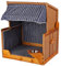 MR. DEKO® Hundestrandkorb Wacholder PE Beige | Dessin blau gestreift | Sonnenschutz Hunde und Katzen | Hundebett - Katzenbett mit Futternapf - Edelstahl Wassernapf schwenkbar