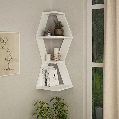 HOCUS PICUS Sablor Eck-Wandregal, 3 Tier Regal mit modernem geometrischen Design, Aufbewahrungsregale, mehrfarbige Optionen, weiß